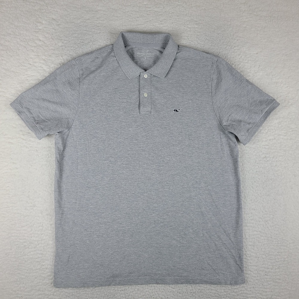 Vineyard Vines Polo Shirt Mens Large Gray Cotton Polyester Short Sleeve